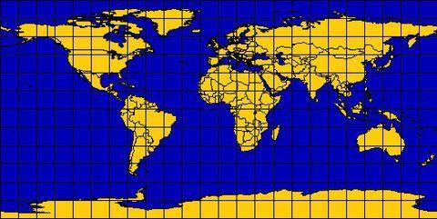 采用墨卡托投影方式绘制的世界地图。