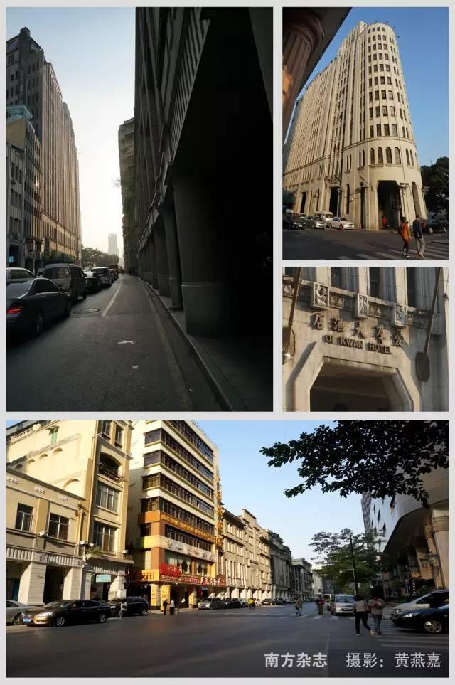 长堤马路上的骑楼建筑连成一片，在夕阳的映照下更显历史的厚重。