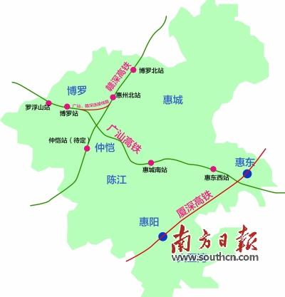 惠州高铁线路站点示意图 制图：贺婧宜