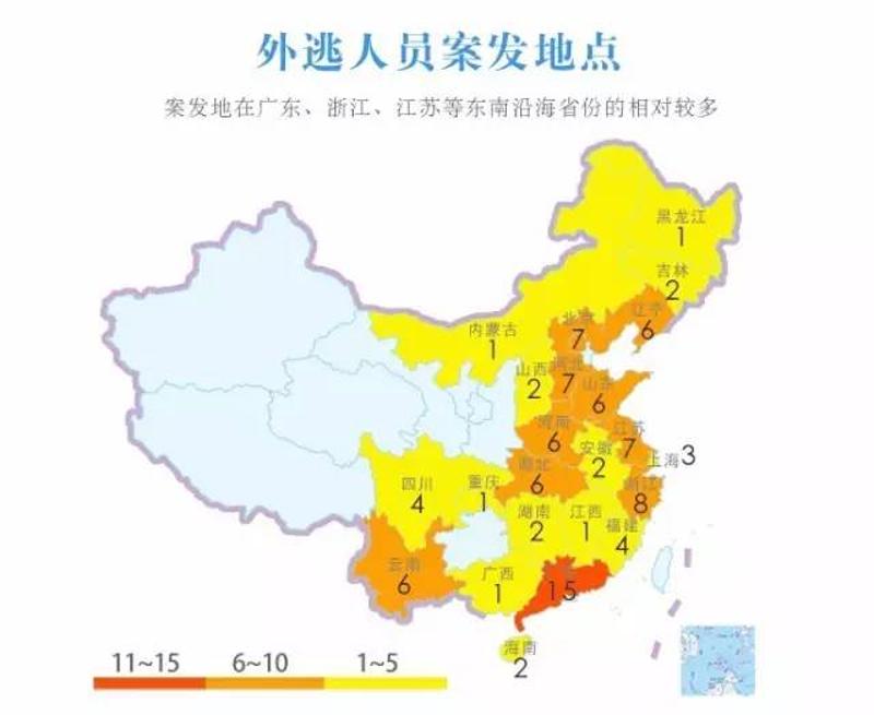 外逃人员地点分布