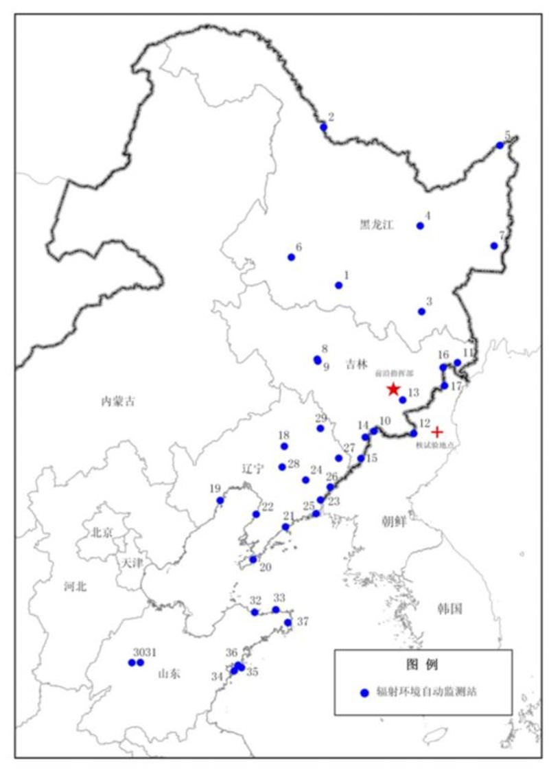 图1 东北边境及周边地区固定自动站监测布点示意图