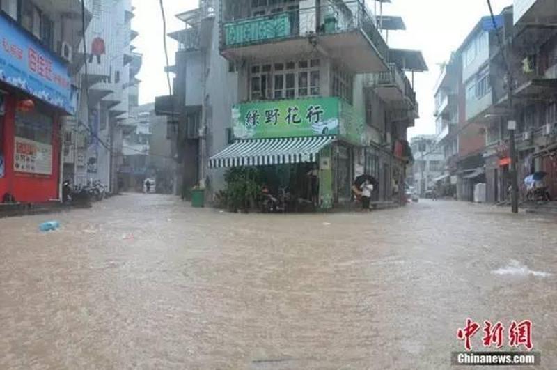 15日，受台风“莫兰蒂”影响，浙江省温州市文成县境内大雨倾盆。（图片来源：中新网）