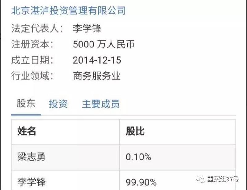 ▲湛泸公司持有保合利佳公司80%股份，李学锋在湛泸公司投资占股99.9%。来源：启信宝