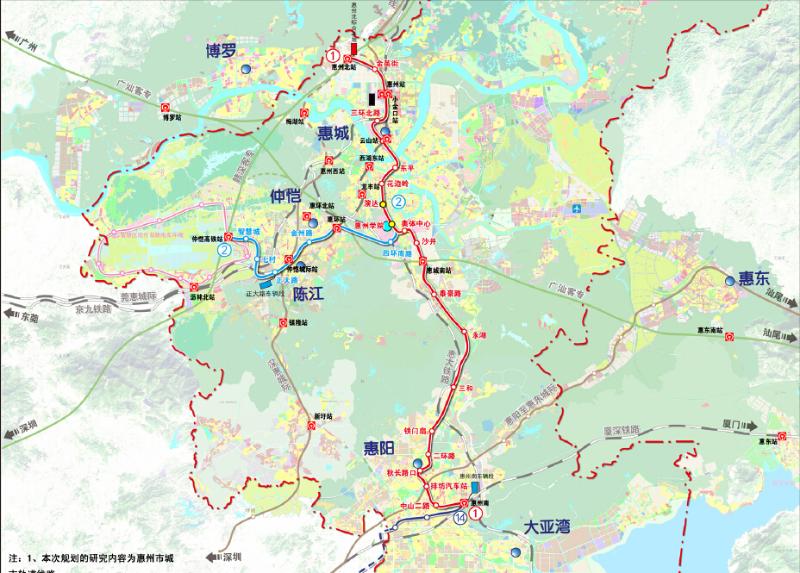 惠州市城市轨道交通近期规划实施方案示意图。