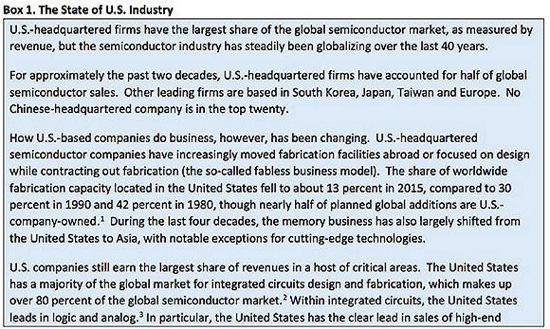 图片来源：Ensuring Long-Term US Leadership in Semiconductors报告P5中所描述的美国半导体行业现状