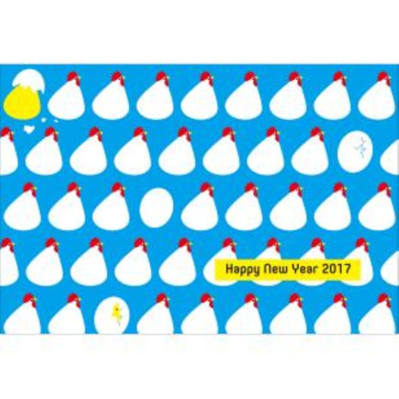 日本佳能公司与东京 ddd and ggg 画廊合作，邀请了世界各国设计师设计新年贺卡，这就是其中一款似蛋又似鸡的新年贺卡。
