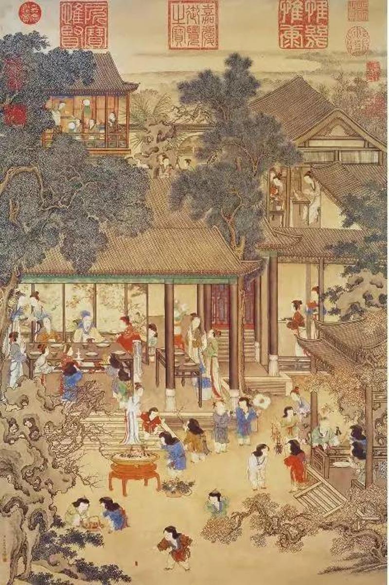 ▲清代画家姚文瀚《岁朝欢庆图》，描绘了新春团圆的热闹场面
