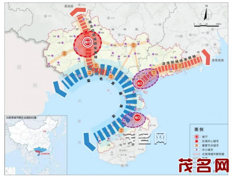 北部湾城市群空间框架示意图。