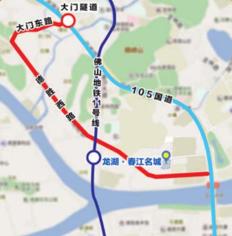 如:大门隧道工程,德胜西路升级工程,佛山地铁11号线等,预示着105国道