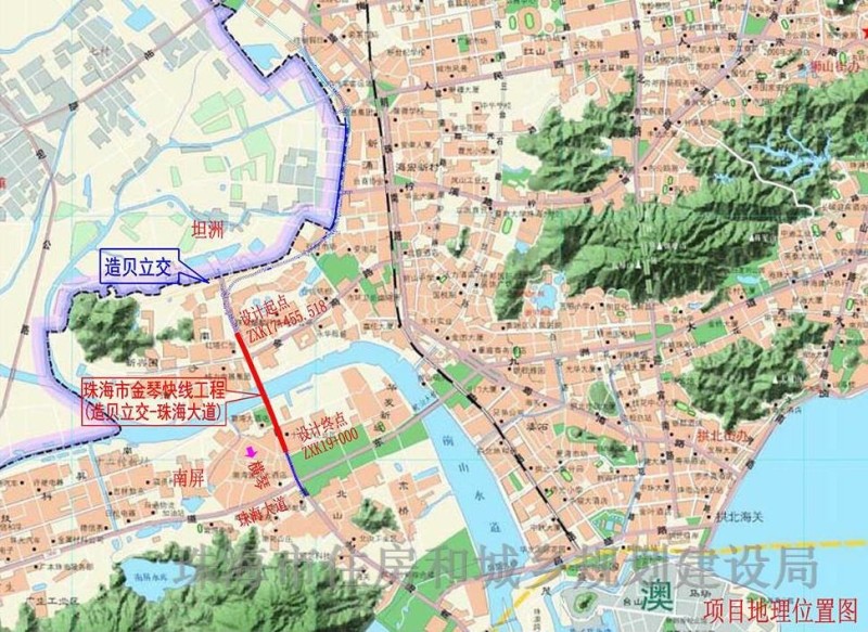 南屏大桥跨过前山河,在屏西路前下地再沿南湾大道南延, 终点接珠海