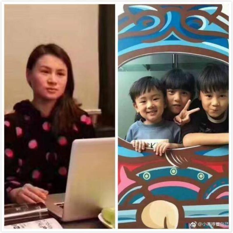 朱小贞(左)和她的三个孩子(右)