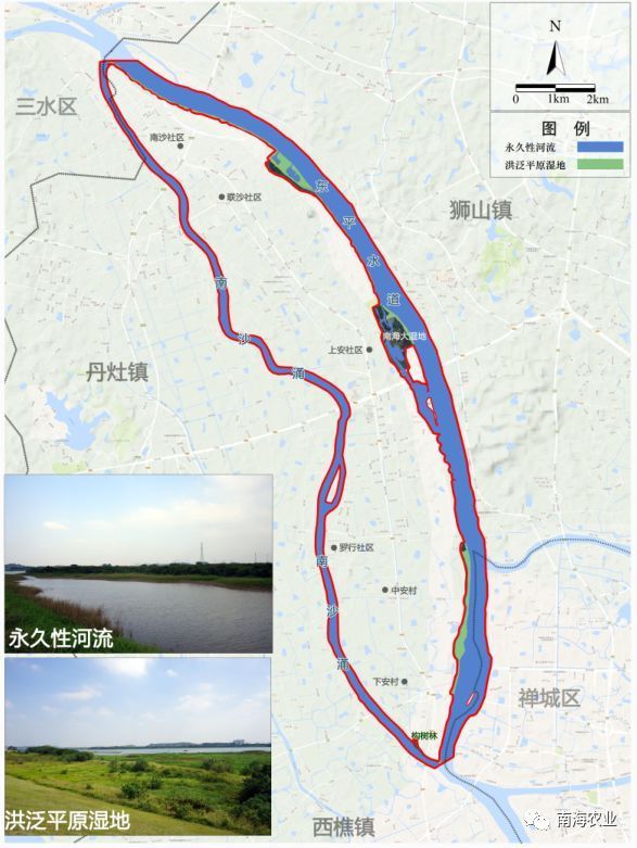 南海金沙岛湿地公园位于南海区丹灶镇东部,包含水域,滩涂,林地,草地等